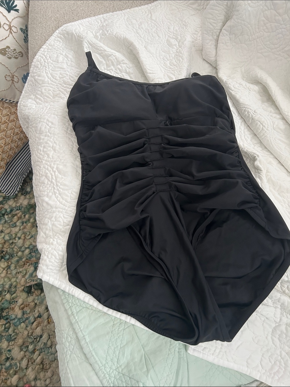 INC International Concepts Black Ruched One-Piece Swimsuit
